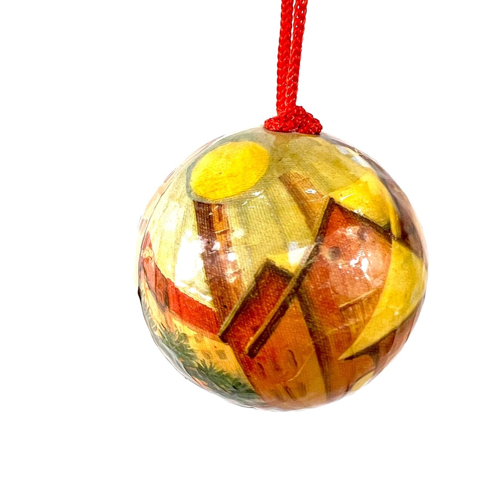 Vintage Decoupage Christmas Ornaments Set of 6 Santa Sleigh Winter Scenes 3 Inch